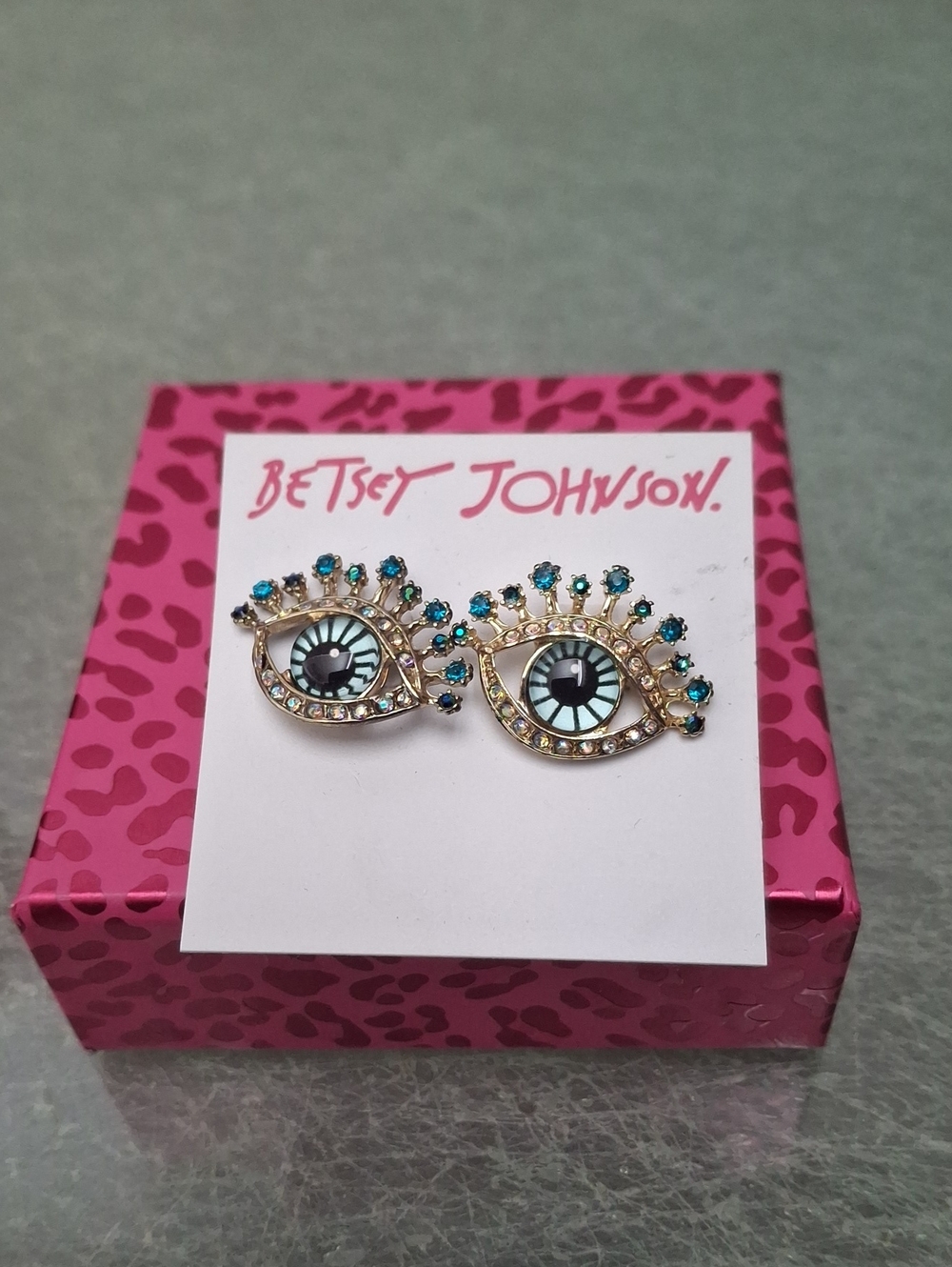 Betsey Johnson Turquoise & Clear Eye Stud Earrings